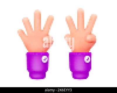 3d render, counting human hands showing three and four fingers. Communication, body language, number gestures digital concept isolated on white backgr Stock Vector