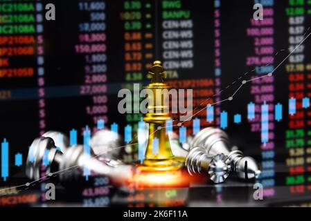 chess game on board indicators chart forex and graph stock market finance investment business digital marketing finance concept. Stock Photo