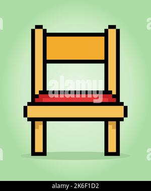 8 bit pixel wooden chair in vector illustration for game assets. Stock Vector