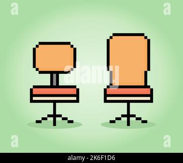 8 bit pixel modern chair in vector illustration for game assets. Stock Vector