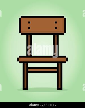 8 bit pixel wooden chair in vector illustration for game assets. Stock Vector
