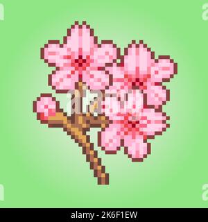 8 bit pixel flower of Cherry blossom. japanese flowers for cross
