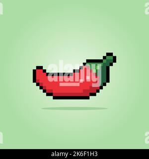 red chili 8 bit pixels. Vegetable for game assets in vector illustration. Stock Vector
