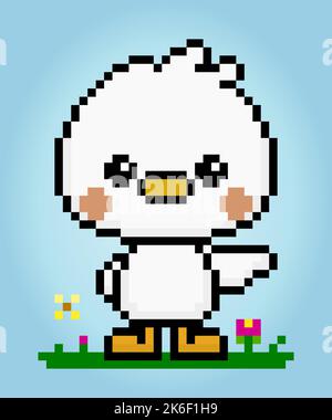 8 bit pixel Chicken character. Animal for game assets in vector illustration. Stock Vector