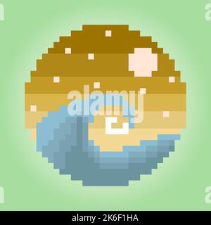 8 bit pixel ocean waves. nature image for game assets in vector illustration. Stock Vector