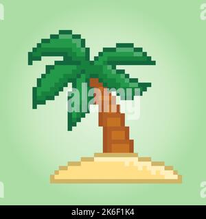 8 bit pixels coconut tree. Beach tree for game assets in vector illustration. Stock Vector