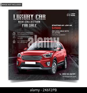 car wash and car rental social media ad design, car sale social media post with black background Stock Vector