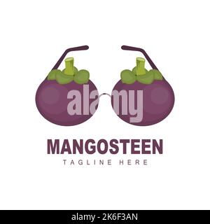 Mangosteen Logo Design, Fresh Fruit Vector for Skin Health, Fruit Shop Brand Illustration And Natural Skin Medicine Stock Vector