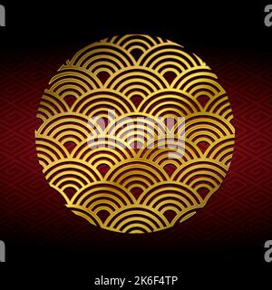 Oriental traditional geometric pattern illustration ( from Japan or China ) | Gold color Stock Vector
