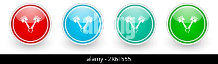 Pistons vector icons, colorful glossy buttons on white Stock Vector