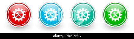 Repair, industry, service concept vector icons, colorful glossy buttons on white Stock Vector