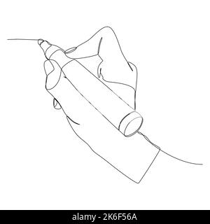 One continuous line drawing of hand writing with felt tip pen. Thin Line Illustration vector concept. Contour Drawing Creative ideas. Stock Vector