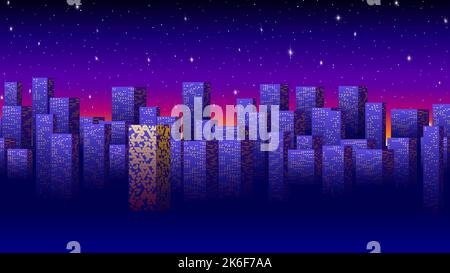 Night City Skyline. 80s Retro Sci-Fi Background. Futuristic Design in ...