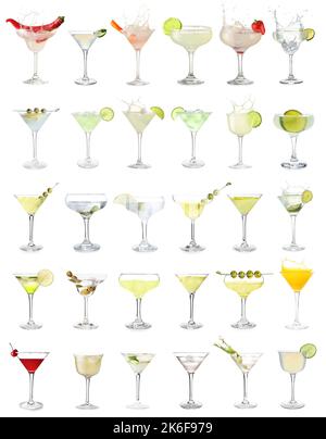 Set of tasty martini cocktails isolated on white Stock Photo