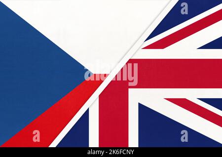 Czech Republic and United Kingdom of Great Britain or UK, symbol of country. Czechia vs English national flags. Relationship and partnership between t Stock Photo