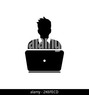 Blogger with laptop icon in black simple design on an isolated background. Stock Vector
