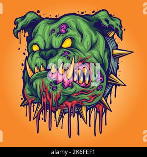 Angry bulldog zombie head illustration vector illustrations for your work logo, merchandise t-shirt, stickers and label designs, poster, greeting card Stock Vector