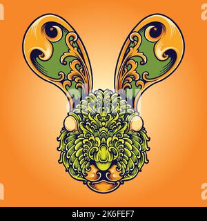 Funny bunny head classic ornament illustration vector illustrations for your work logo, merchandise t-shirt, stickers and label designs, poster Stock Vector
