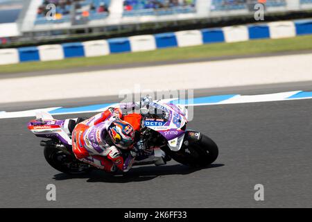 Phillip Island, Australia, 14 October, 2022. Jorge Martin of Spain on the Pramac Racing Ducati during MotoGP Free Practice at the 2022 Australian MotoGP at The Phillip Island Circuit on October 14, 2022 in Phillip Island, Australia. Credit: Dave Hewison/Speed Media/Alamy Live News Stock Photo