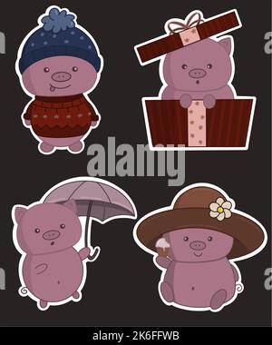 Cartoon pigs in different poses of the pack Stock Vector