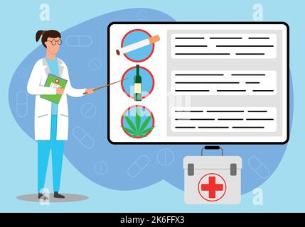 lecture on the dangers of smoking alcohol and drugs Stock Vector