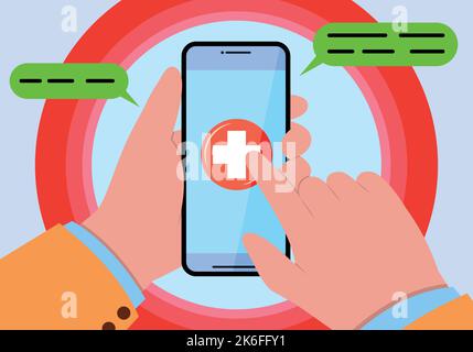 emergency medical call in phone withe chat Stock Vector