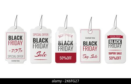 black friday labels collection on white background dark gray and dark red color Stock Vector
