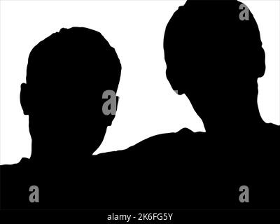 two men head silhouette vector, Silhouettes of man sitting side by side, isolated on a white background. Stock Vector