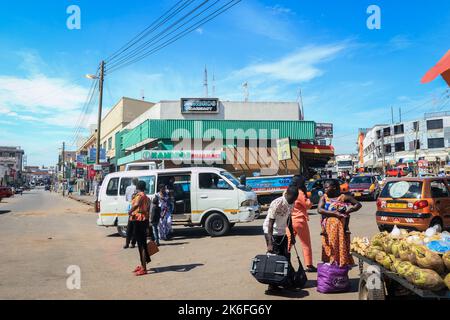 Kumasi, Ghana - April 04, 2022: Busy Street near the Ghana Central Market in Kumasi Stock Photo