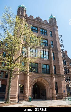 New Haven, Connecticut, United States of America – April 28, 2017. Phelps Hall of Yale University in New Haven, CT. Phelps Hall, designed to resemble Stock Photo