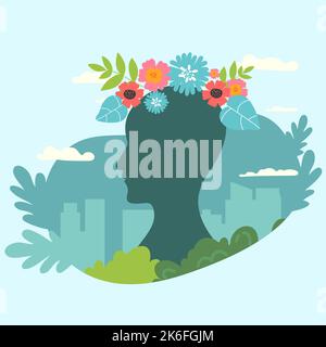 Mental health care treatment vector illustration concept. specialist doctor work to give psychology therapy. Tiny people character with ladder design Stock Vector