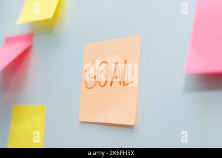 Marketing plan. many colored sheets sticky note paper on white board background in home office, business meeting, brainstorming, creative idea, digita Stock Photo