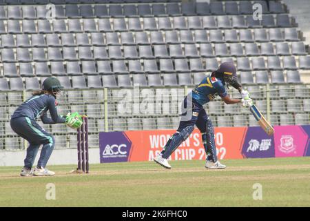 Non Exclusive: October 13, 2022, Sylhet, Bangladesh: Srilankan player batting against Pakistani  on semi final match between Pakistan and  Srilanka du Stock Photo