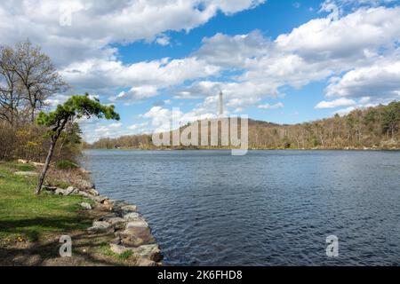 High Point State Park, New Jersey, United States of America – May 2, 2017. View of Lake Marcia in the High Point State Park in New Jersey, USA, toward Stock Photo