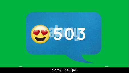 Image of 503 notifications and emoticon over green background. Social ...