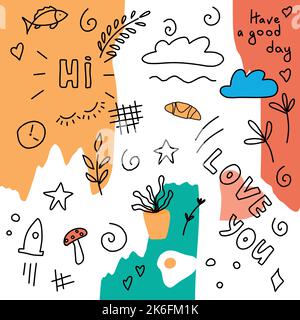 creative doodle love food flowers bright juicy Stock Vector