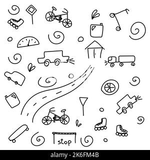 Doodle from childrens drawings of transport cars  Stock Vector