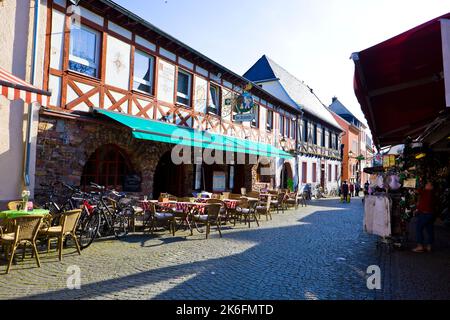 Rudesheim am Rhein, famous town for wine making in the Rhine Gorge, Germany. Stock Photo