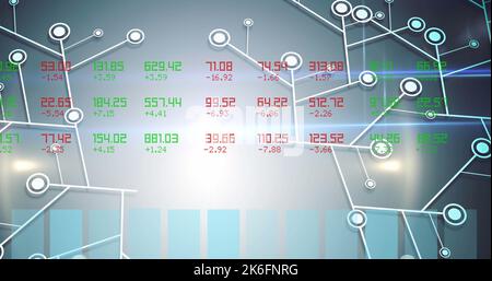 Image of network of connections with mathematical equations and data processing Stock Photo