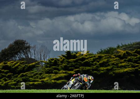 Phillip Island, Australia. 14th Oct, 2022. Free practice before Animoca Brands Australian Grand Prix of MotoGP at Phillip Island Circuit. October 14, 2022 In picture: Spain Maverick Viñales Entrenamientos libres previos al Gran Premio de MotoGP de Australia en el Circuito Internacional de Phillip Island. 14 de Octubre de 2022 POOL/ MotoGP.com/Cordon Press Images will be for editorial use only. Mandatory credit: © MotoGP.com Credit: CORDON PRESS/Alamy Live News Stock Photo