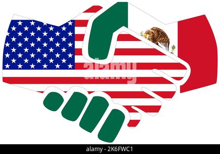 USA - Mexico : Handshake, symbol of agreement or friendship Stock Photo