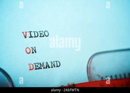 Video on demand text written with a typewriter. Stock Photo