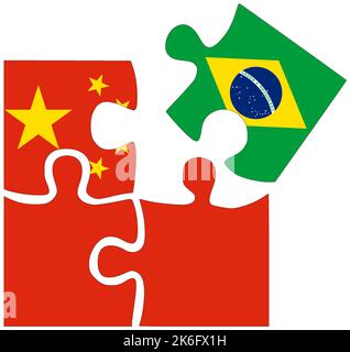 China - Brazil : puzzle shapes with flags, symbol of agreement or friendship Stock Photo