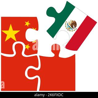 China - Mexico : puzzle shapes with flags, symbol of agreement or friendship Stock Photo
