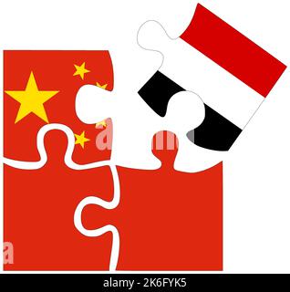 China - Yemen : puzzle shapes with flags, symbol of agreement or friendship Stock Photo