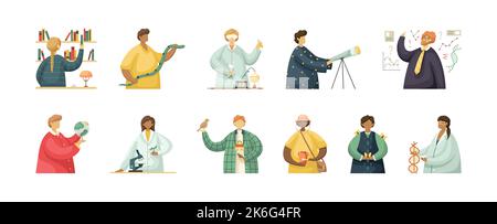 Vector set of illustrations of professional workers in the scientific field. Flat style Stock Vector