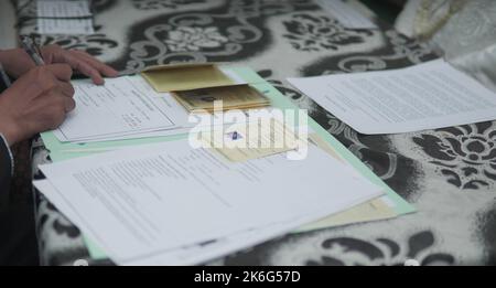 Jakarta, Indonesia, October 9th 2022 : Akad Nikah also known as marriage moment and ceremony , Indonesian Marriage called Ijab Qobul. Stock Photo