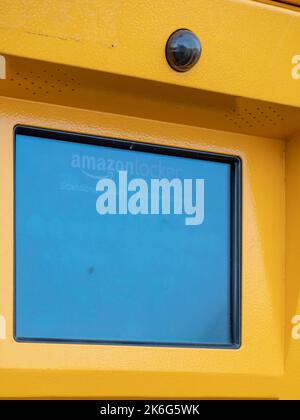 Amazon Hub Locker, where customers can take their order themselves. Stock Photo