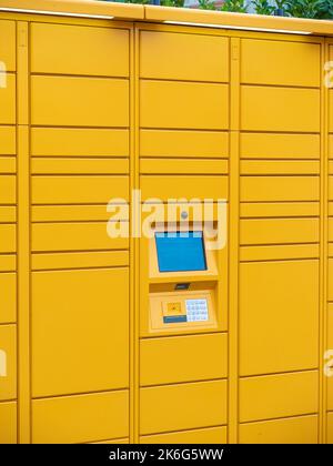 Amazon Hub Locker, where customers can take their order themselves. Stock Photo