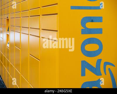 Amazon Hub Locker, where customers can take their order themselves. Stock Photo